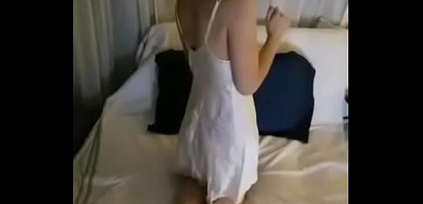 Lingerie show by amateur wife. Sexy passionate dance, stripteasing. Pale white. Visit muamele.net for more.